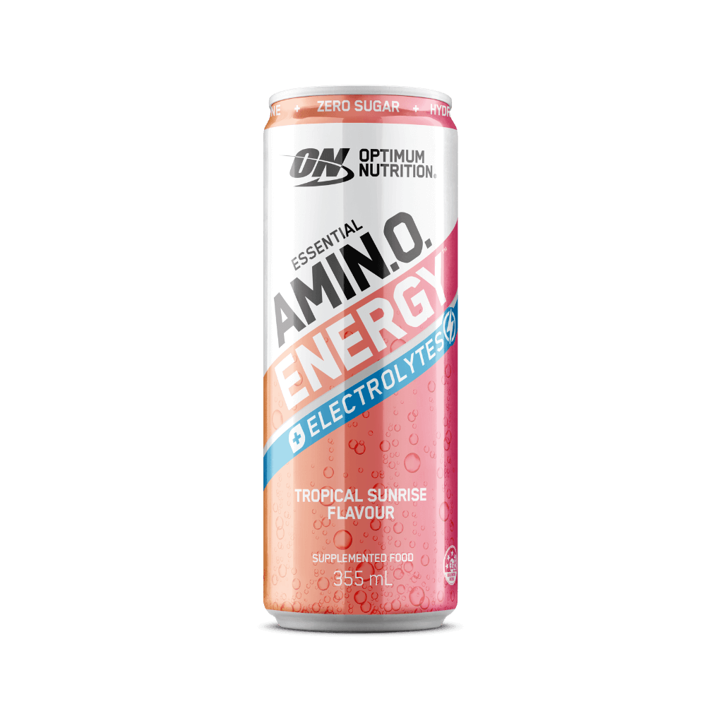 Amino Energy + Electrolyte Sparkling Can Optimum Nutrition Drinks for pre workout Single Tropical Sunrise