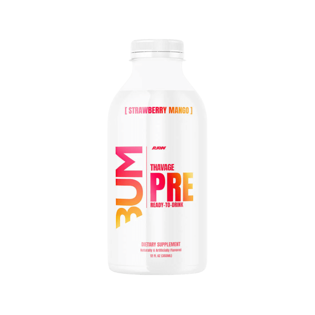 CBUM Thavage RTD RAW Drinks for pre workout Box of 12 Strawberry Mango