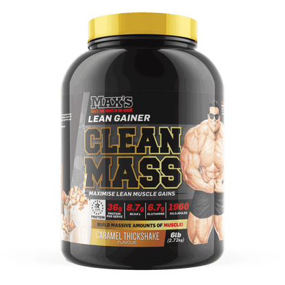 Clean Mass (4) & Clean Mass Max's Mass gainer protein powder 2.7kg Caramel Thickshake