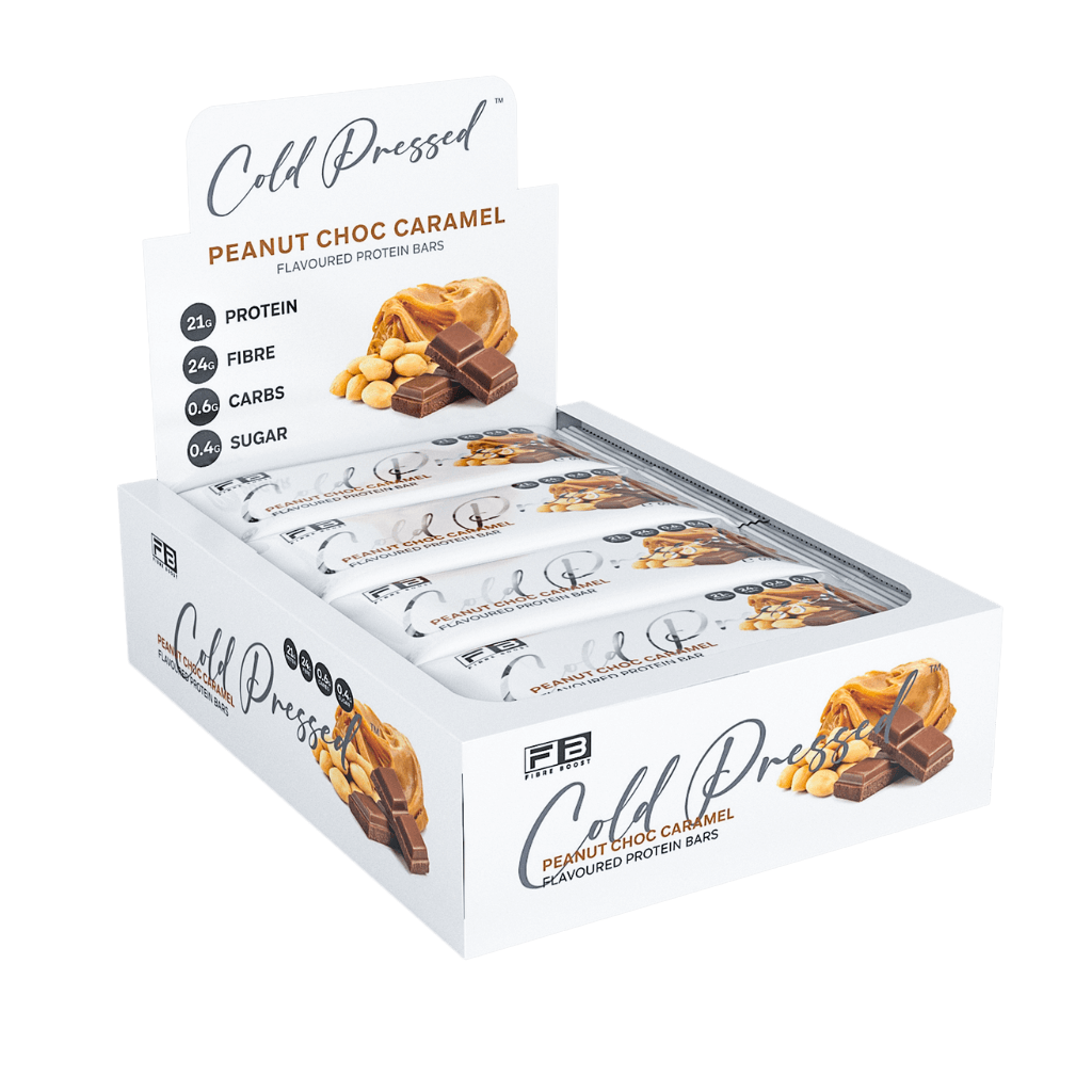 Cold Pressed Protein Bar Fibre Boost High protein bars Box of 12 Peanut Choc Caramel