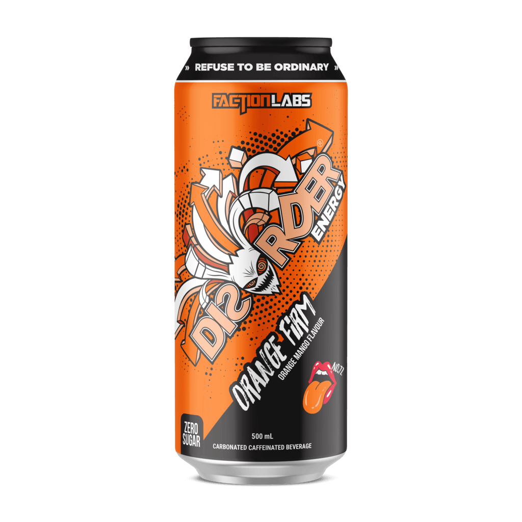 Disorder RTD (1) & Disorder RTD Faction Labs Drinks for pre workout Box of 12 Orange Firm