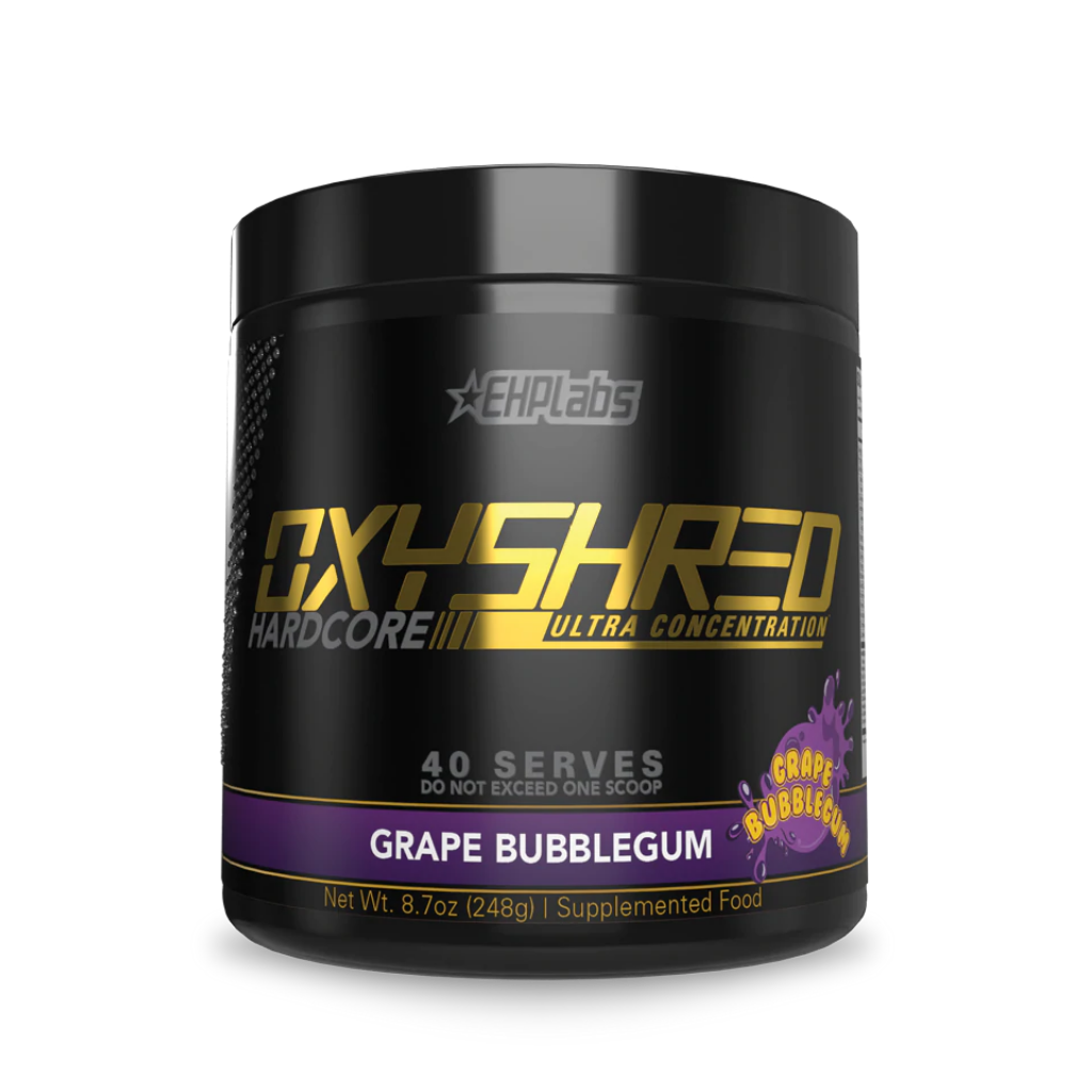 Oxyshred Hardcore EHP Labs High stimulant weight loss supplements 40 Serves Grape Bubblegum
