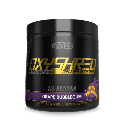 Oxyshred Hardcore EHP Labs High stimulant weight loss supplements 40 Serves Grape Bubblegum