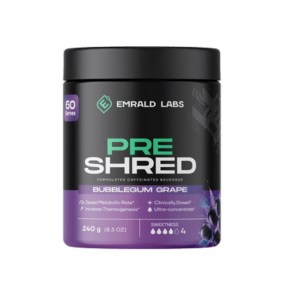 Pre Shred & Pre Shred Emrald Labs Fat burners supplements 60 Serves Bubblegum Grape