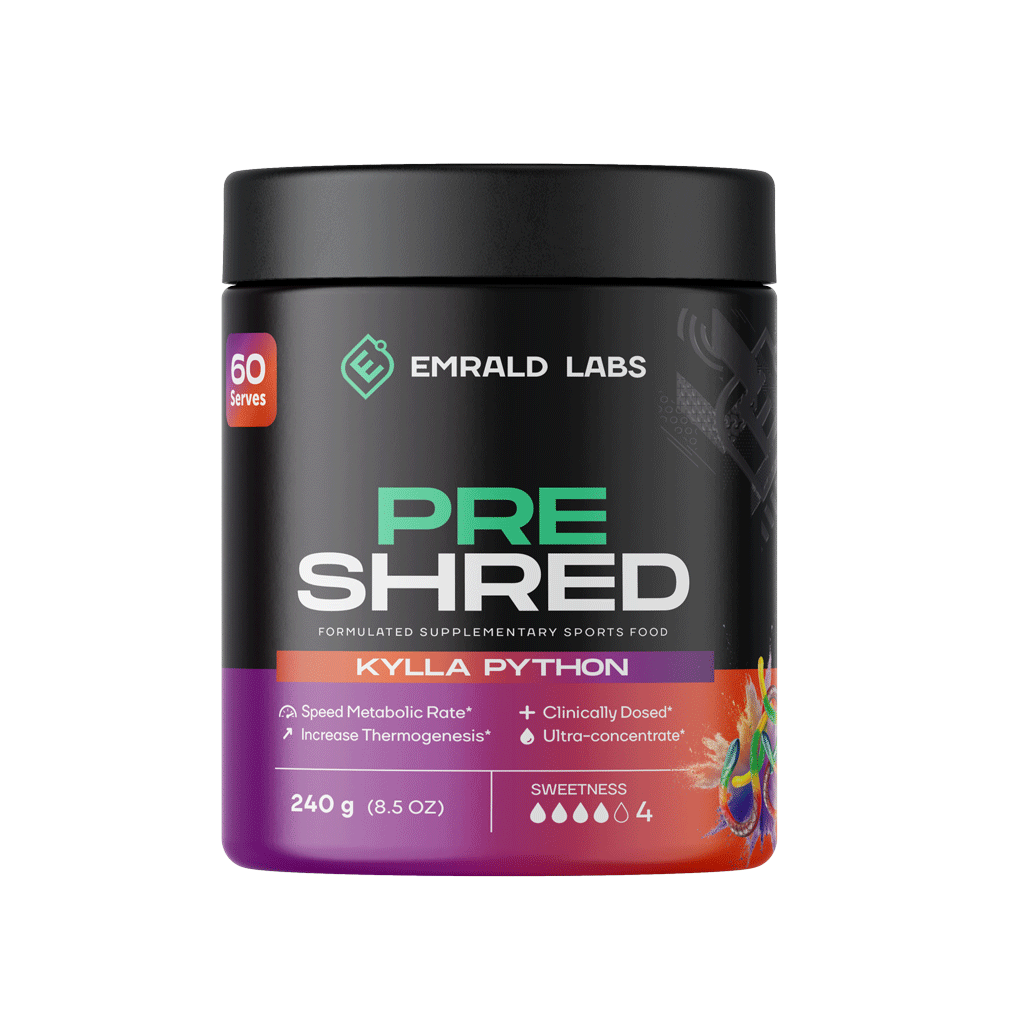 Pre Shred (3) & Pre Shred Emrald Labs Fat burners supplements 60 Serves Kylla Python