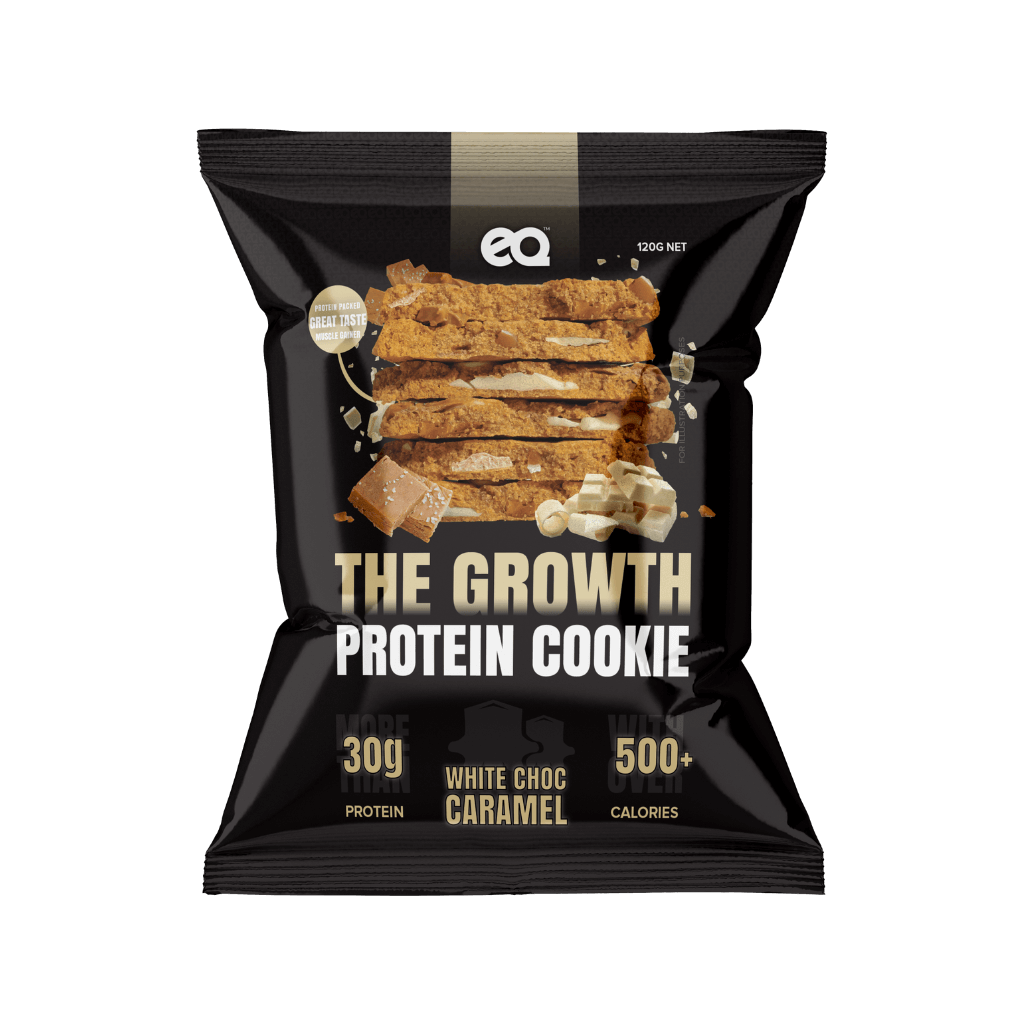 The Growth Cookie (1) & The Growth Cookie EQ Protein cookies Pack of 12 White Choc Caramel Fudge