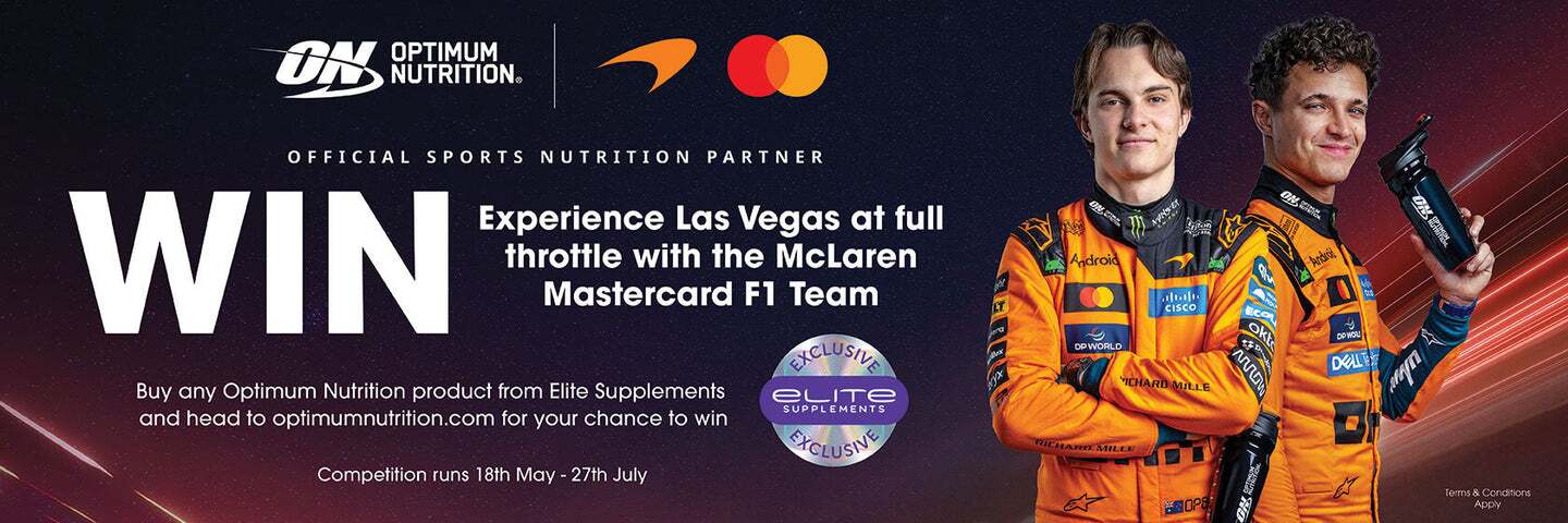 Win an unforgettable McLaren Racing weekend, courtesy of Optimum Nutrition. Available exclusively at Elite Supplements.