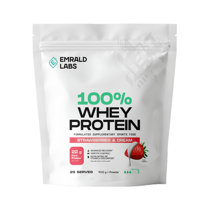 100% Whey Protein & 100% Whey Protein Emrald Labs Whey blend protein 900g Strawberries & Cream