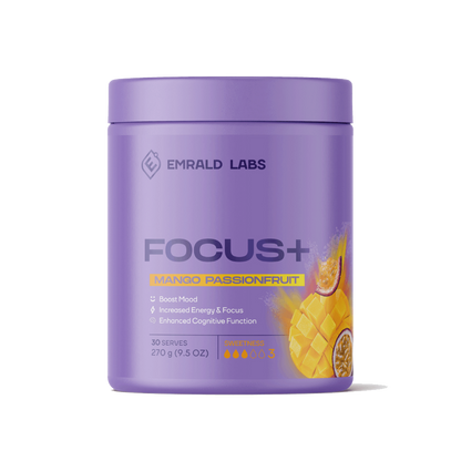 Focus+ & Focus+ Emrald Labs Low stim pre workout 30 Serves Mango Passionfruit