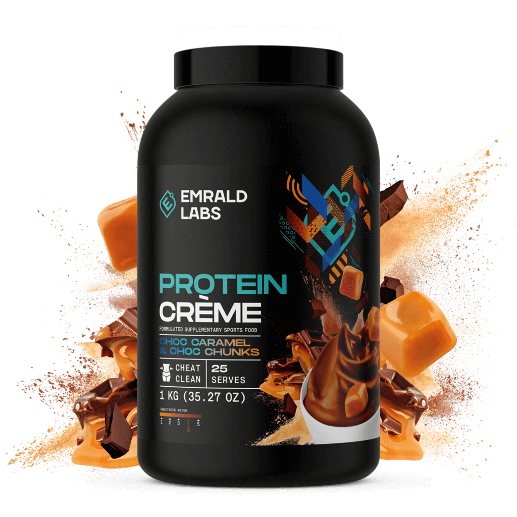Protein Creme (3) & Protein Creme Emrald Labs Casein protein 1kg Chocolate Caramel & Choc Chunks