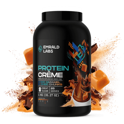 Protein Creme (3) & Protein Creme Emrald Labs Casein protein 1kg Chocolate Caramel & Choc Chunks