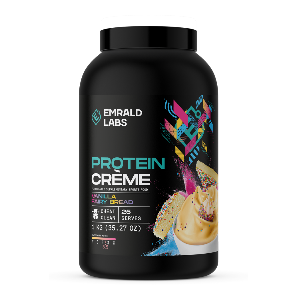 Protein Creme (5) & Protein Creme Emrald Labs Casein protein 1kg Vanilla Fairy Bread