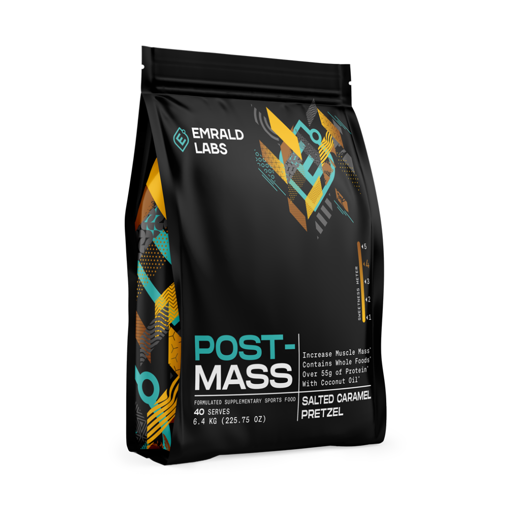 Post Mass (2) & Post Mass Emrald Labs Mass gainer protein powder 6.4kg Salted Caramel Pretzel