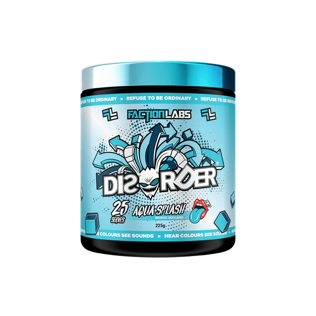 Disorder Faction Labs Medium stimulant pre workout powder 25 Serves Aqua Splash