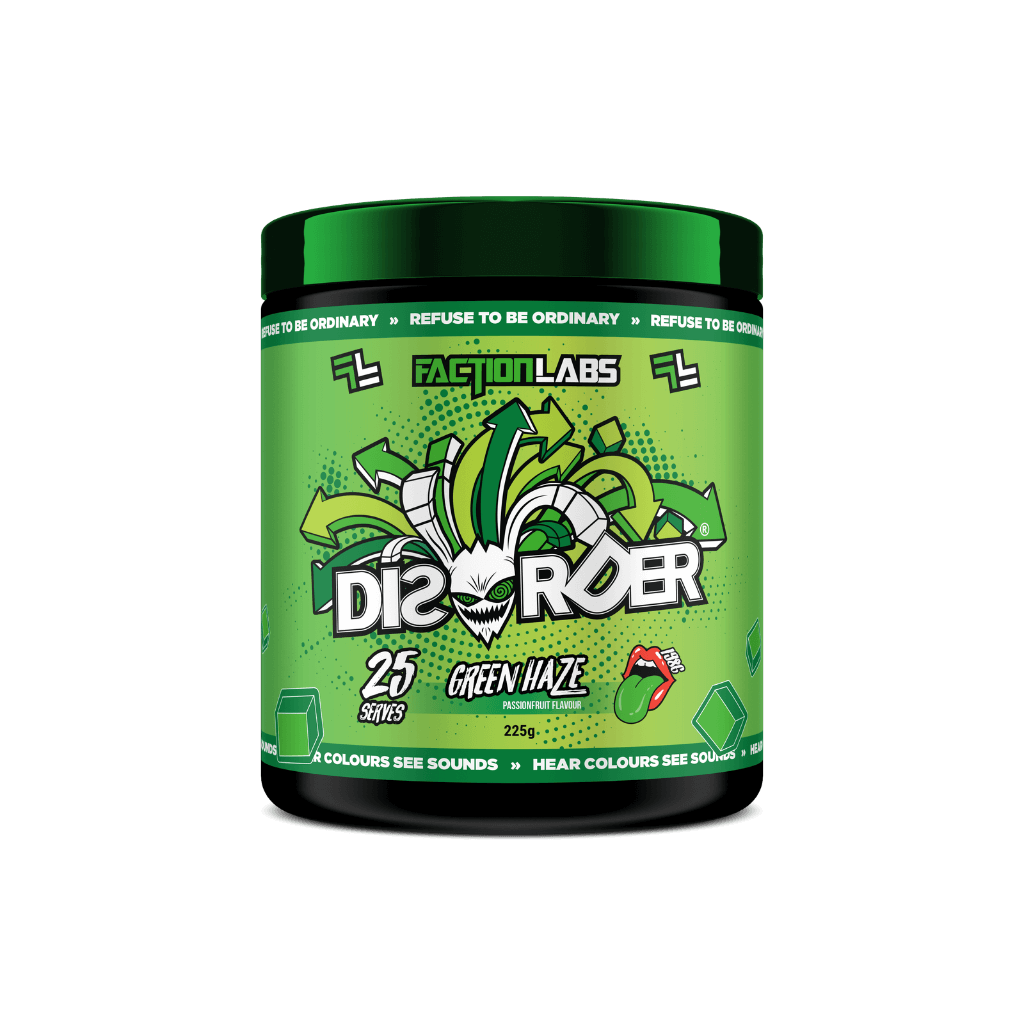 Disorder (11) & Disorder Faction Labs Medium stimulant pre workout powder 25 Serves Green Haze