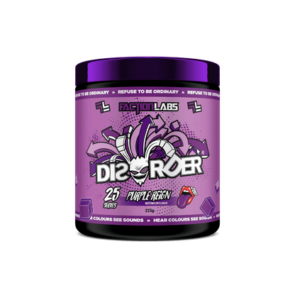 Disorder (7) & Disorder Faction Labs Medium stimulant pre workout powder 25 Serves Purple Reign
