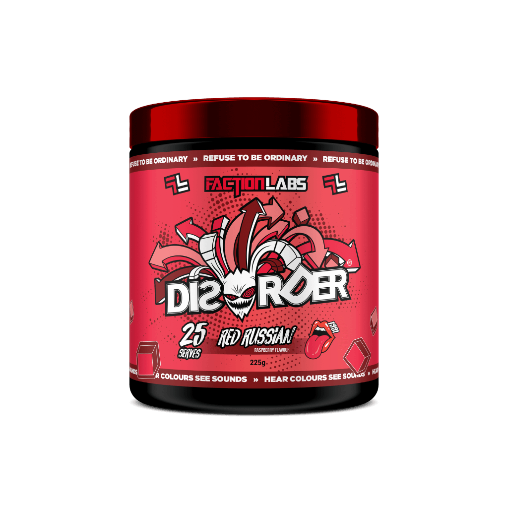 Disorder (5) & Disorder Faction Labs Medium stimulant pre workout powder 25 Serves Red Russian