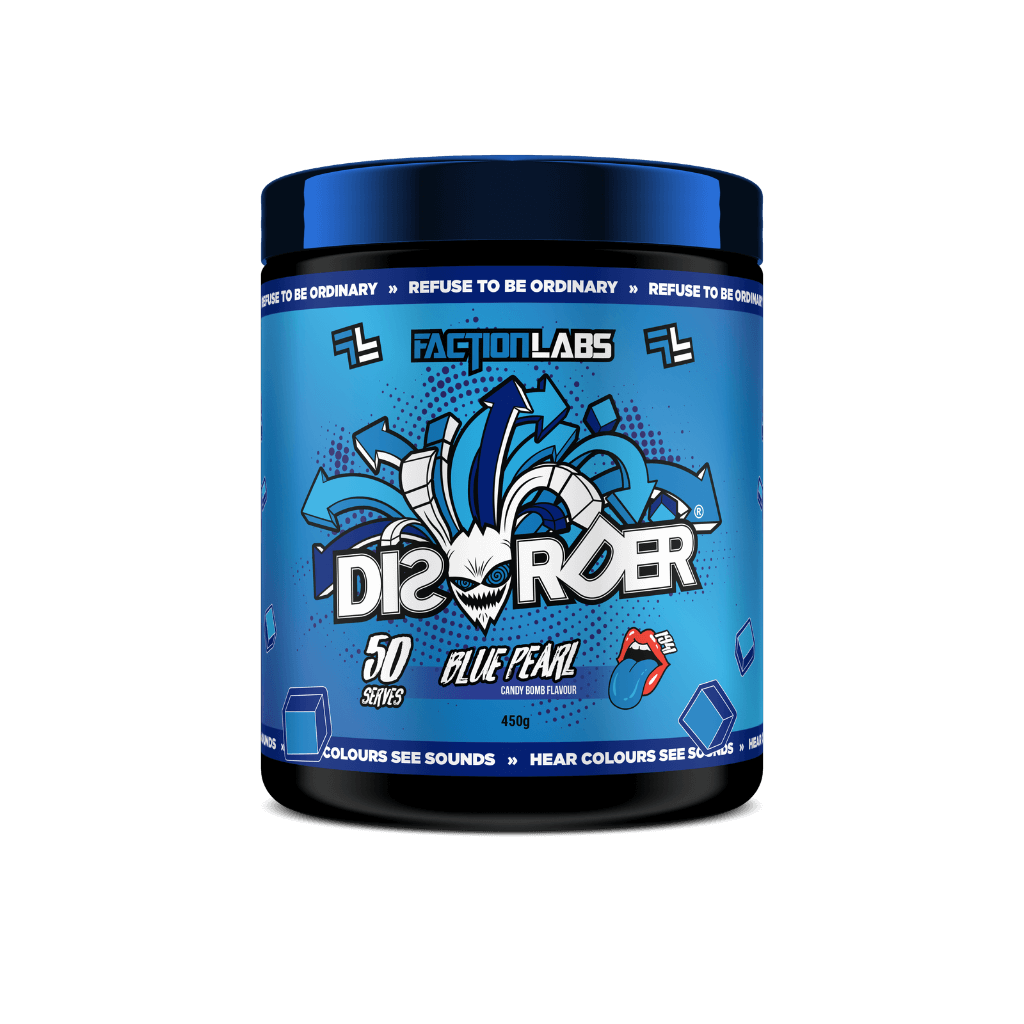 Disorder (15) & Disorder Faction Labs Medium stimulant pre workout powder 50 Serves Blue Pearl