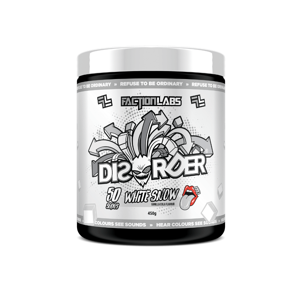 Disorder & Disorder Faction Labs Medium stimulant pre workout powder 50 Serves White Snow
