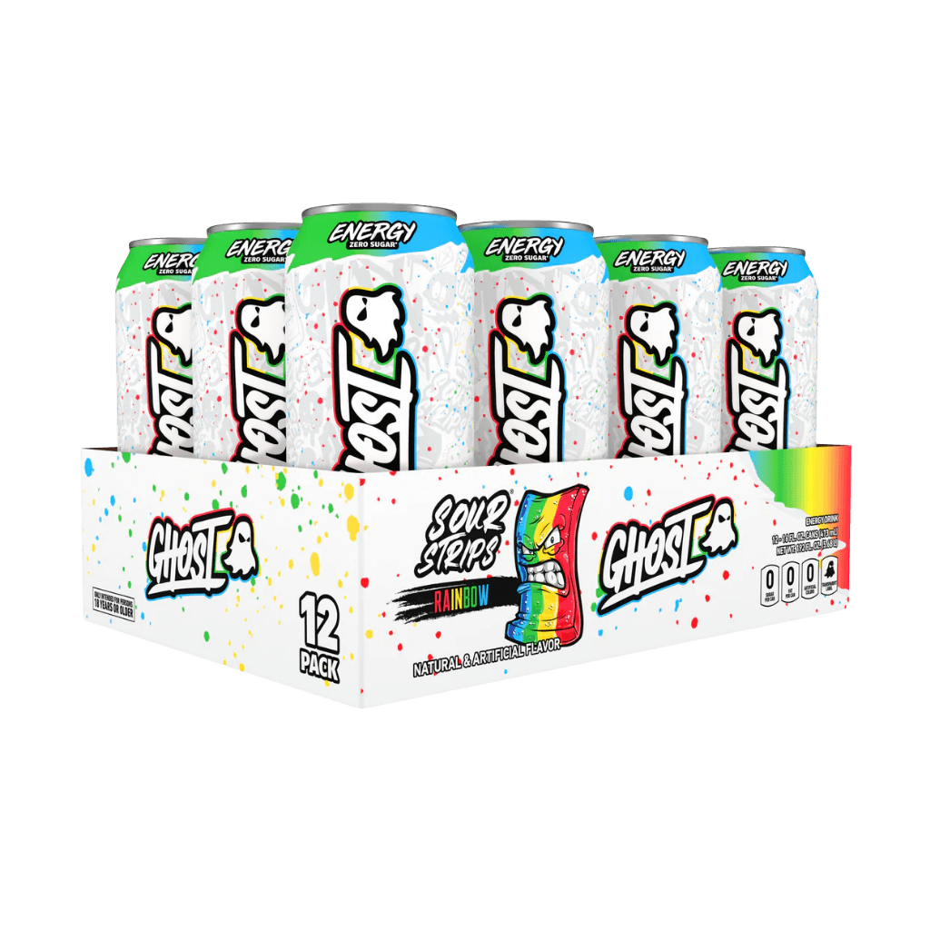 Ghost RTD Ghost Drinks for pre workout Box of 12 (500ml Can) Rainbow Sour Strips