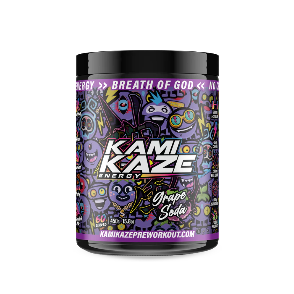 Kamikaze (8) & Kamikaze Athletic Sport High stim pre workout 60 Serves Grape Soda