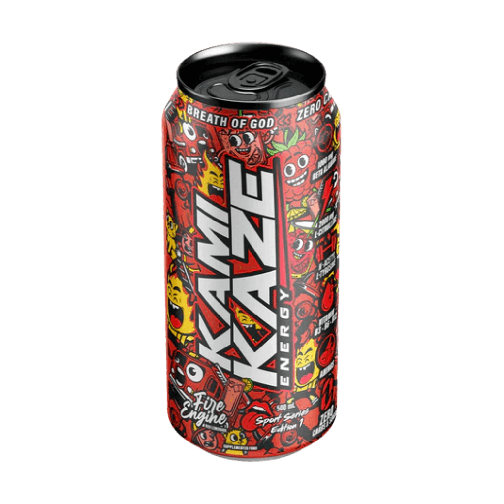 Kamikaze RTD Athletic Sport Drinks for pre workout Box of 12 Fire Engine (Raspberry Lemonade)