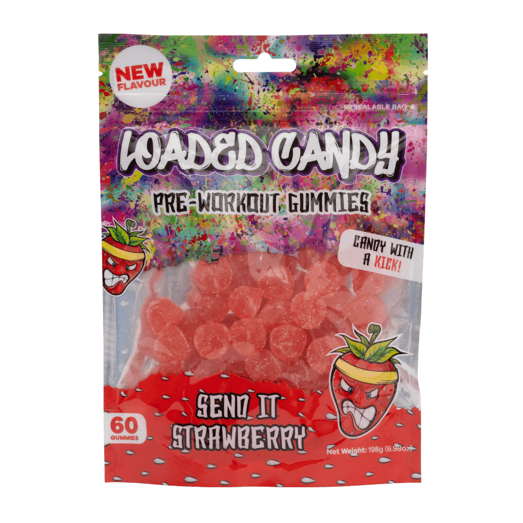 Pre-Workout Gummies Loaded Candy Low stim pre workout 60 Gummies Send It Strawberry