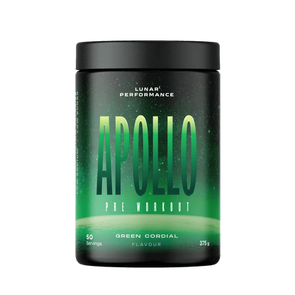 Apollo Pre Workout Lunar Performance Medium stimulant pre workout powder 50/25 Serves Green Cordial