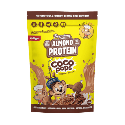 Premium Almond Protein Macro Mike Vegan protein powder 400g Kellogg's Coco Pops