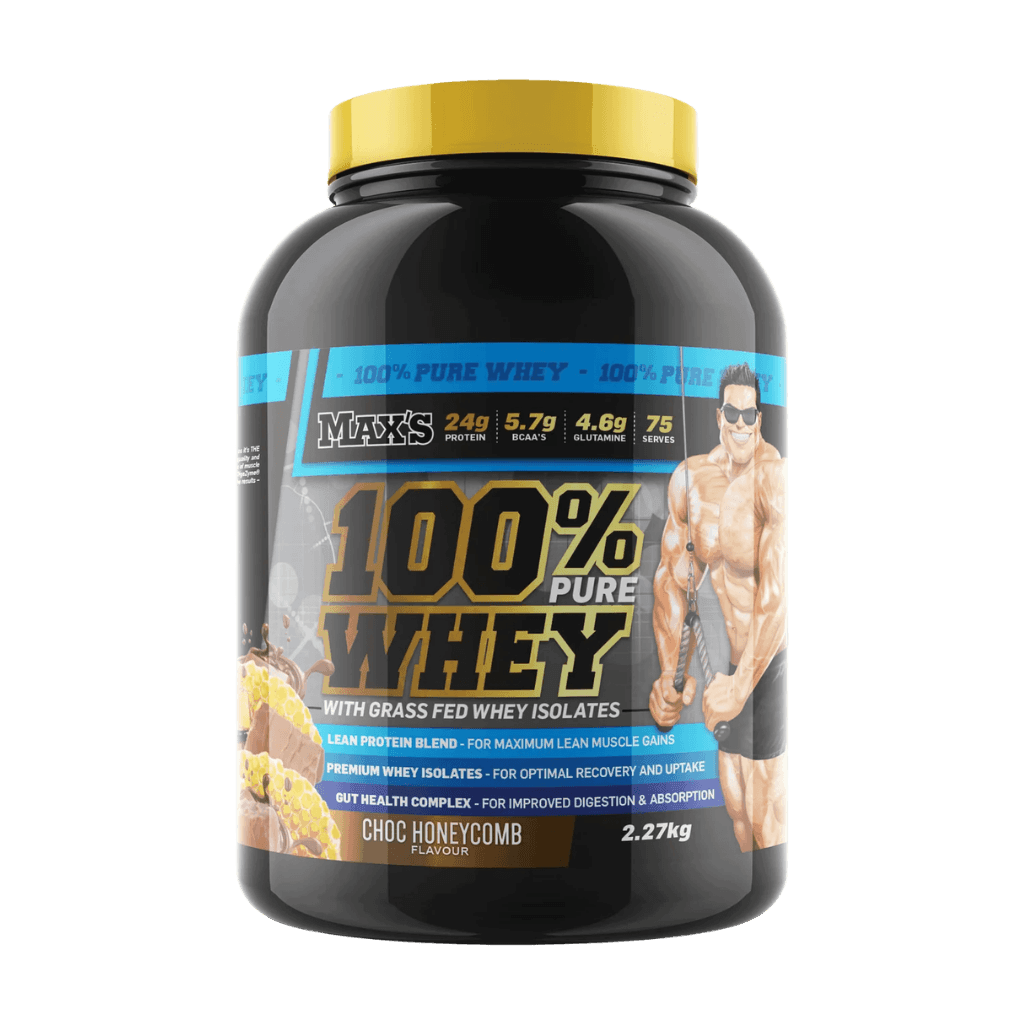 Max's 100% Pure Whey Max's Whey protein isolate 2.27kg Choc Honeycomb