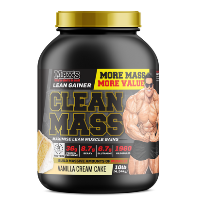 Clean Mass (1) & Clean Mass Max's Mass gainer protein powder 4.2kg Vanilla Cream Cake