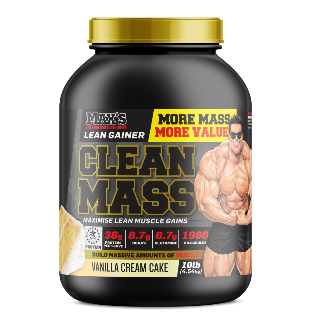 Clean Mass (1) & Clean Mass Max's Mass gainer protein powder 4.2kg Vanilla Cream Cake