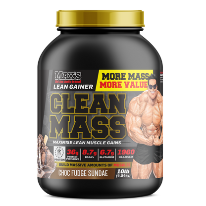 Clean Mass (2) & Clean Mass Max's Mass gainer protein powder 4.2kg Chocolate Fudge Sundae
