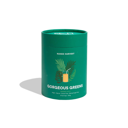 Gorgeous Greens & Gorgeous Greens Naked Harvest Greens supplements 25 Serves Banana Lolly