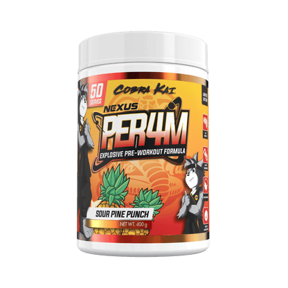 Per4m Nexus Medium stimulant pre workout powder 50 Serves Cobra Kai Sour Pine Punch