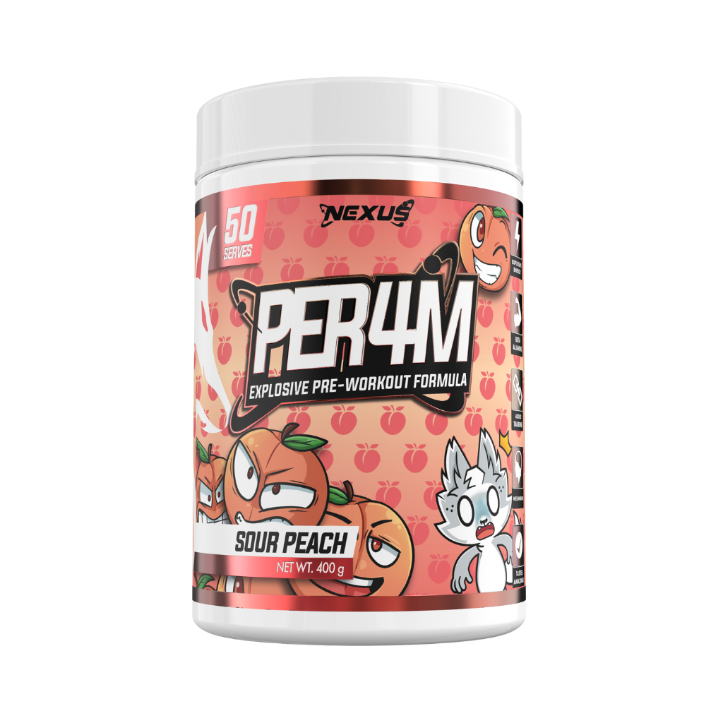 Per4m (13) & Per4m Nexus Medium stimulant pre workout powder 50 Serves Sour Peach