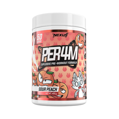 Per4m (13) & Per4m Nexus Medium stimulant pre workout powder 50 Serves Sour Peach