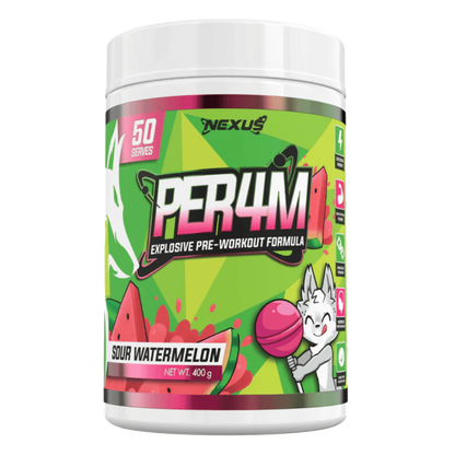 Per4m (9) & Per4m Nexus Medium stimulant pre workout powder 50 Serves Sour Watermelon