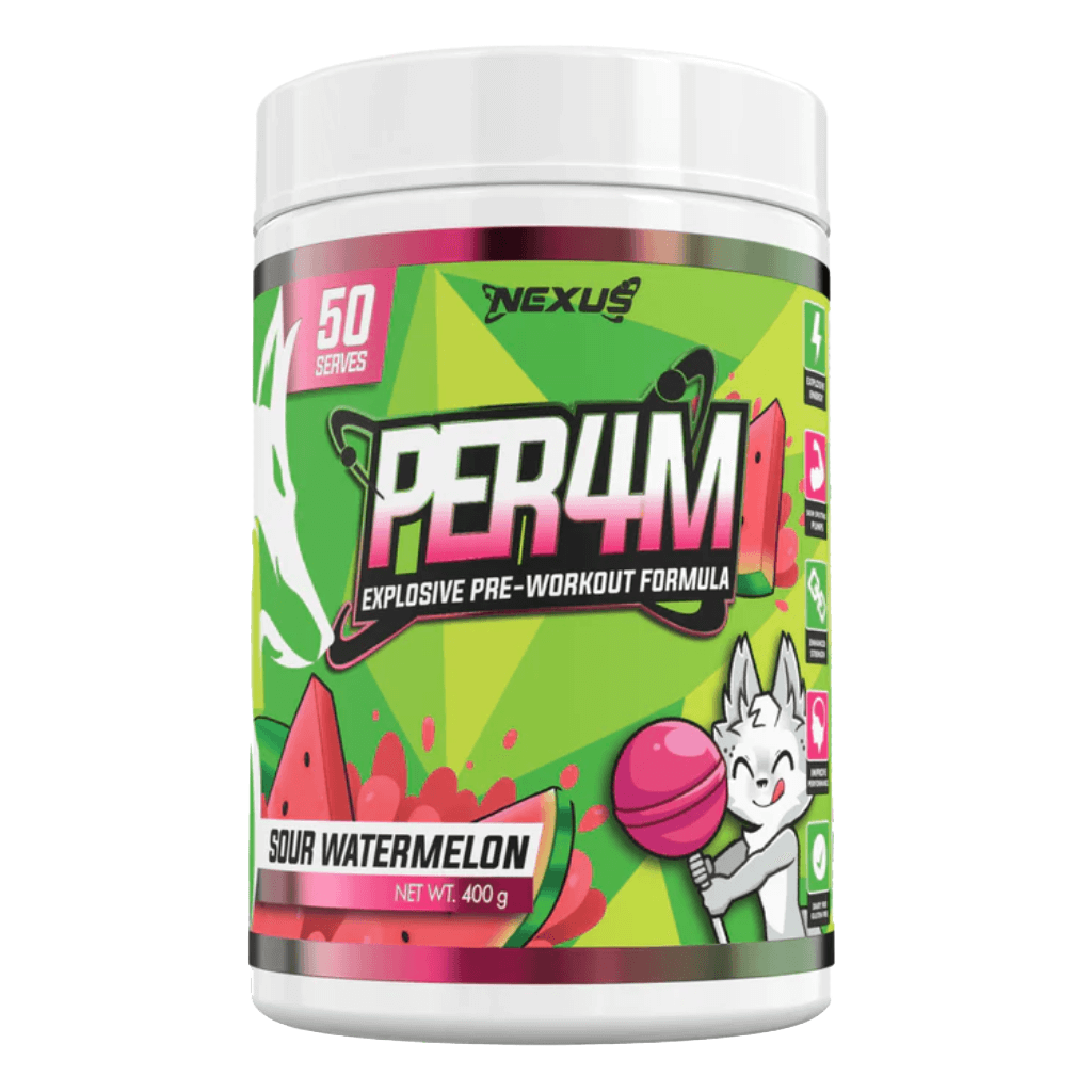 Per4m (9) & Per4m Nexus Medium stimulant pre workout powder 50 Serves Sour Watermelon