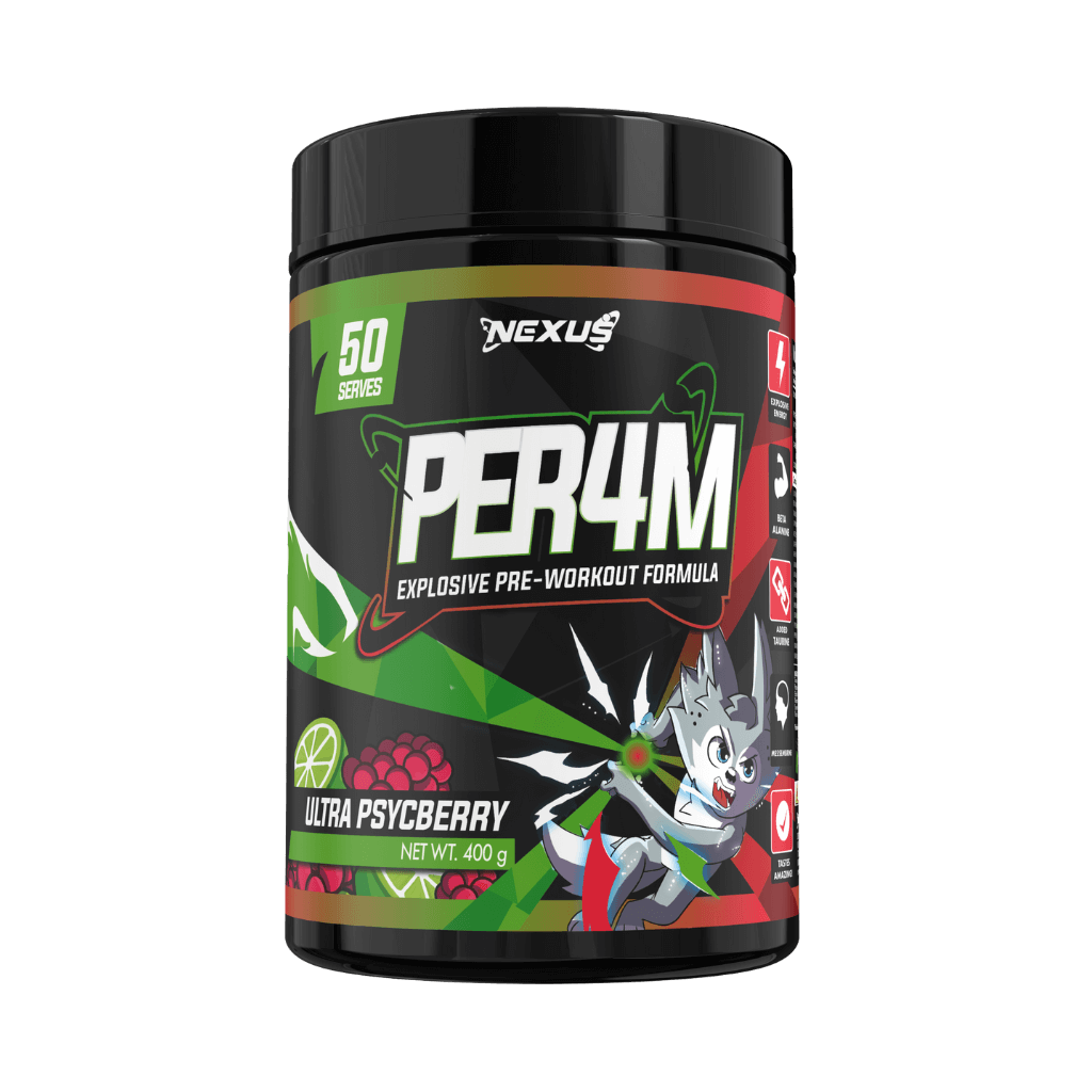 Per4m (12) & Per4m Nexus Medium stimulant pre workout powder 50 Serves Ultra Psycberry