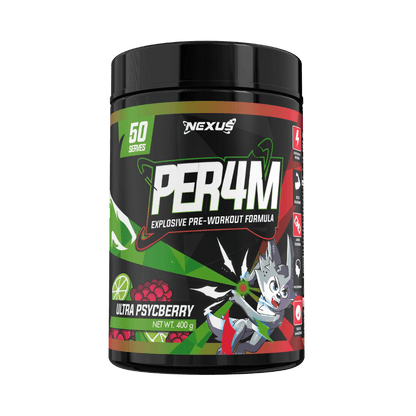 Per4m (12) & Per4m Nexus Medium stimulant pre workout powder 50 Serves Ultra Psycberry