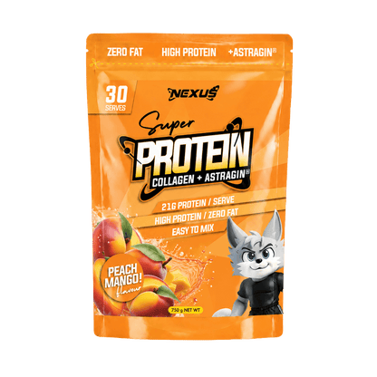 Super Protein Water (5) & Super Protein Water Nexus Collagen protein powder 30 Serves Peach Mango