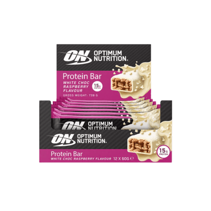 Protein Bars & Protein Bars Optimum Nutrition Protein bars Box of 12 White Choc Raspberry