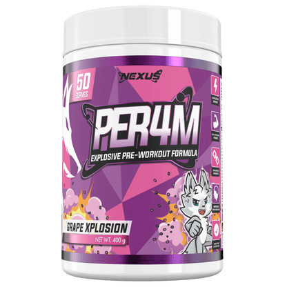 Per4m (8) & Per4m Nexus Medium stimulant pre workout powder 50 Serves Grape Xplosion