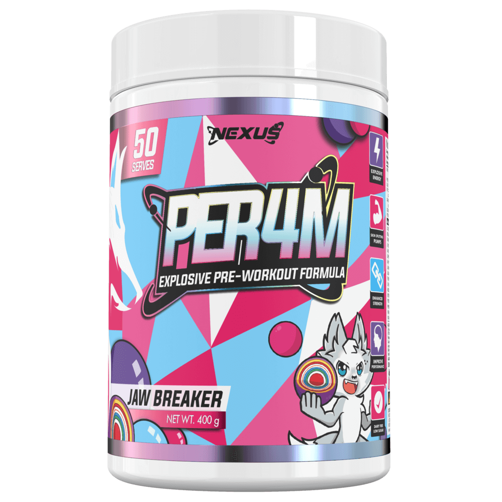 Per4m (3) & Per4m Nexus Medium stimulant pre workout powder 50 Serves Jaw Breaker