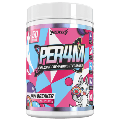 Per4m (3) & Per4m Nexus Medium stimulant pre workout powder 50 Serves Jaw Breaker