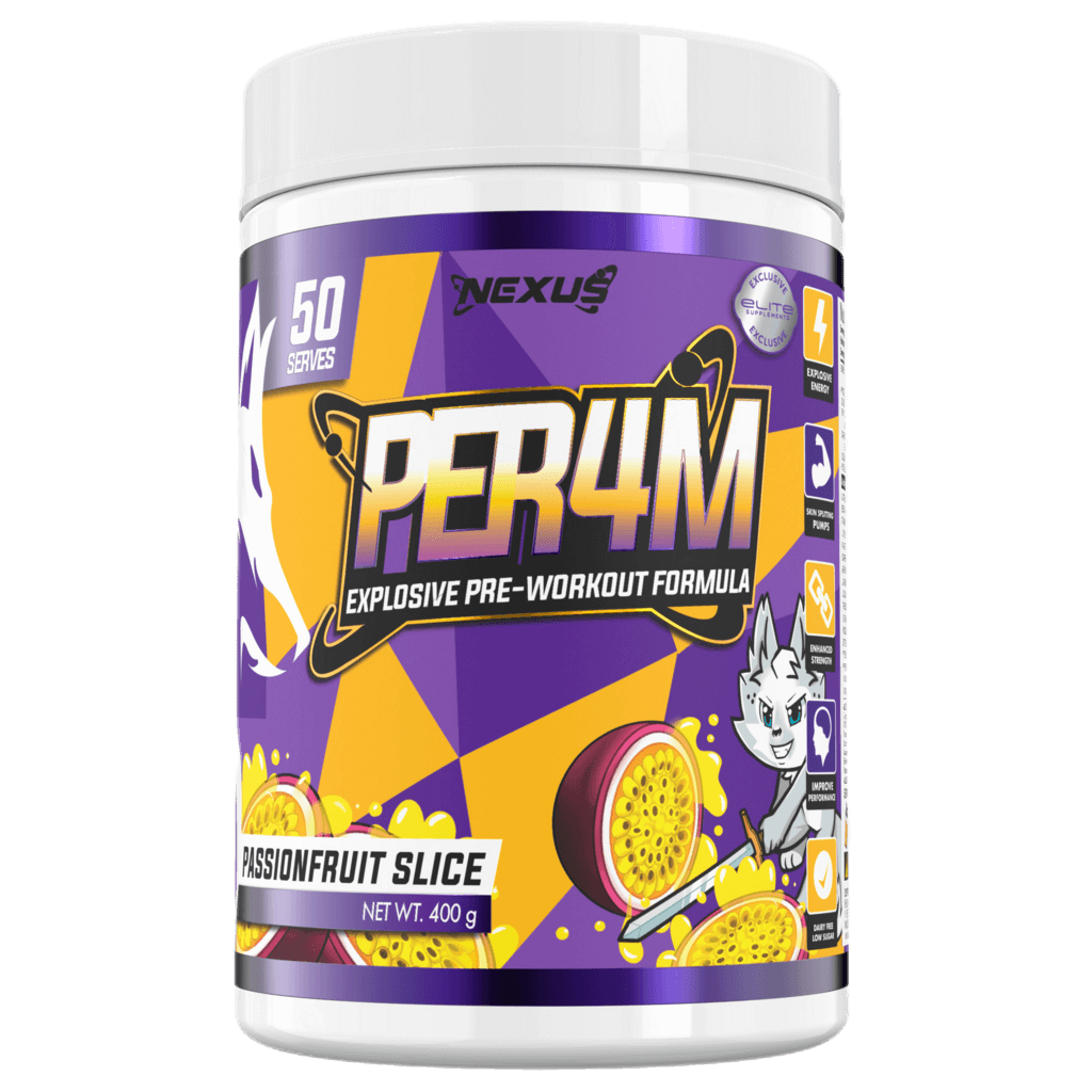 Per4m (4) & Per4m Nexus Medium stimulant pre workout powder 50 Serves Passionfruit Splice