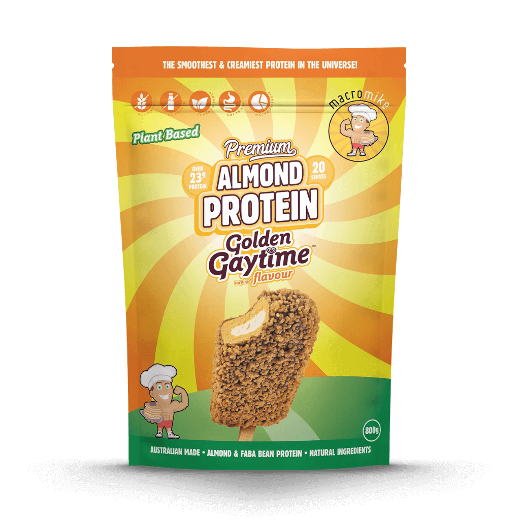 Premium Almond Protein Macro Mike Vegan protein powder 800g Golden Gaytime