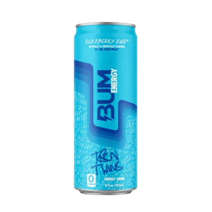 BUM Energy Drinks RAW Drinks for pre workout Case of 12 Sour Blue Raspberry (Tren Twins)