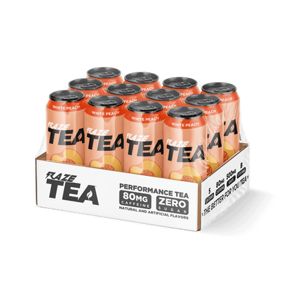 Raze Tea & Raze Tea Repp Sports Drinks for pre workout Case of 12 White Peach